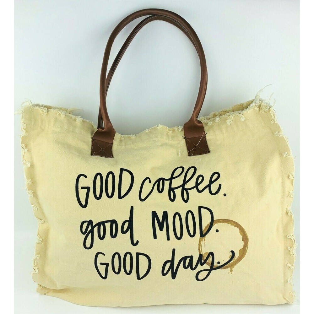 Good Coffee Good Mood Good Day Tote Travel Weekend Shopping Vintage Canvas Bag